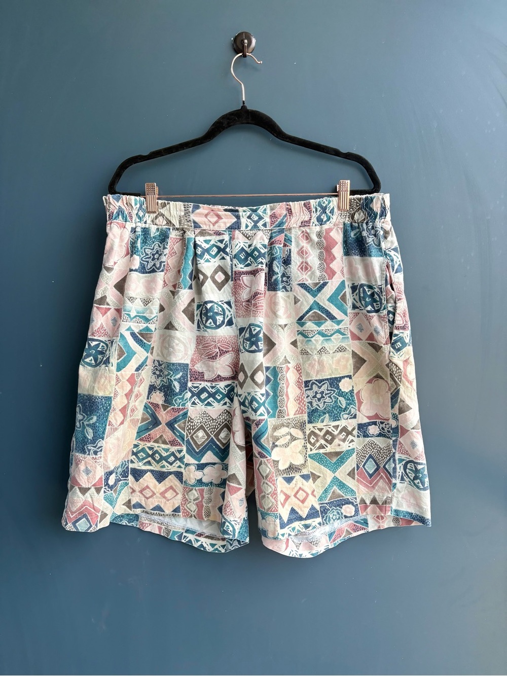 Vintage cotton patchwork geometric shorts
